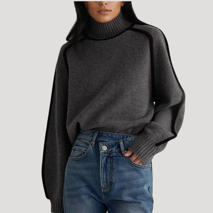 Women's Turtleneck Sweater with Contrast Edges