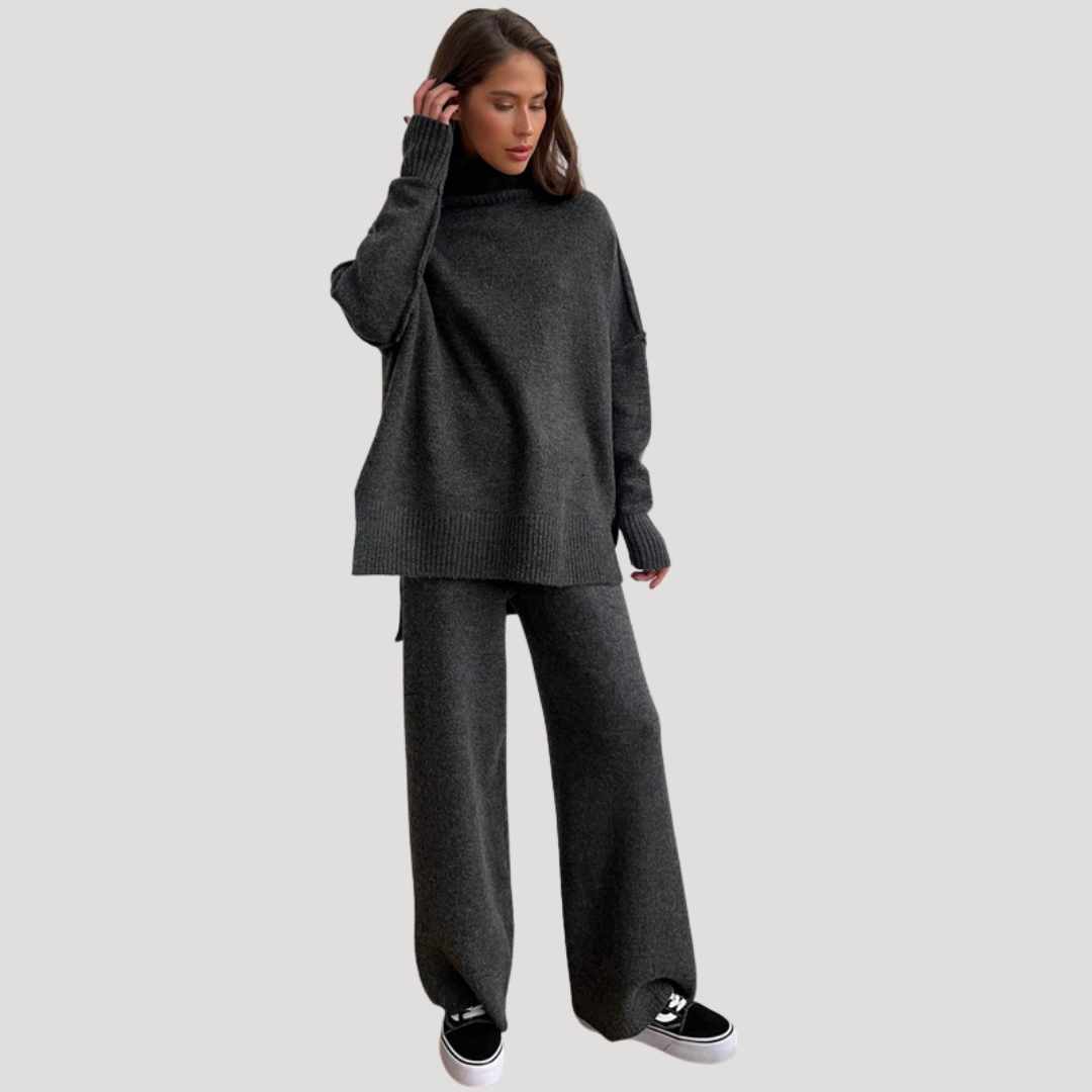 Women's Oversized Knit Sweater and Wide Leg Pants Set