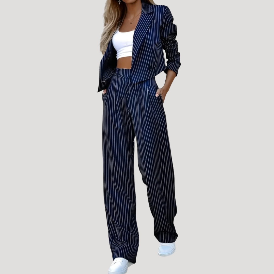 Striped Women's Suit Set with Wide Pants