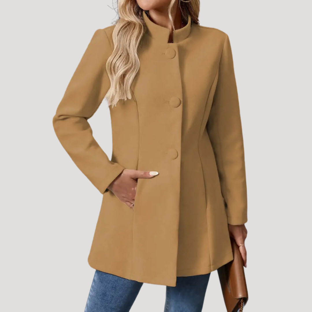 Women's Buttoned Coat with High Collar