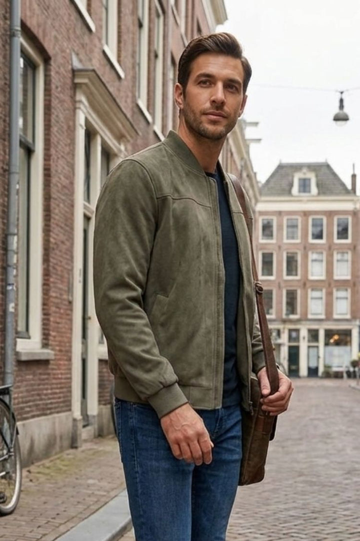 Men's Jacket with Zipper and Stand-Up Collar