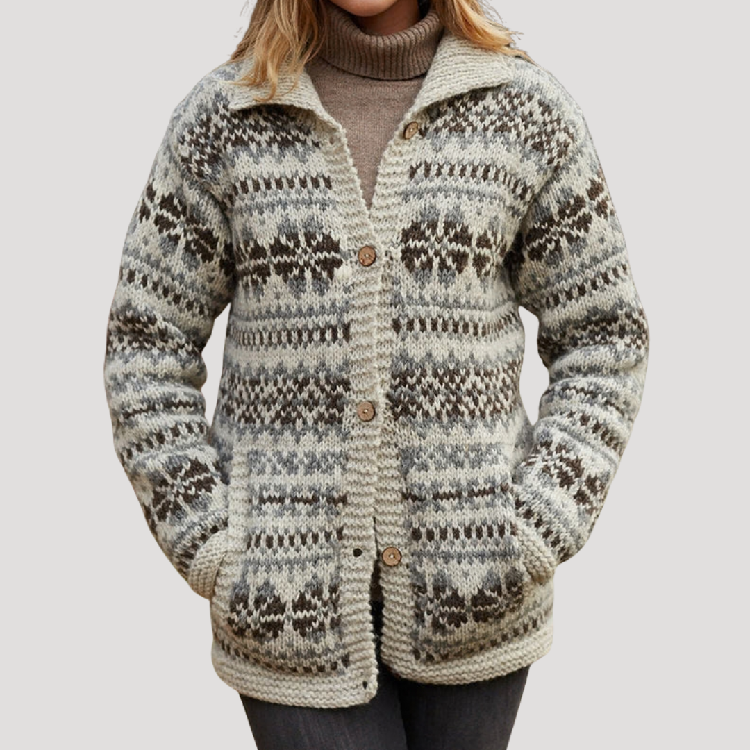 Women's Patterned Knit Cardigan with Collar