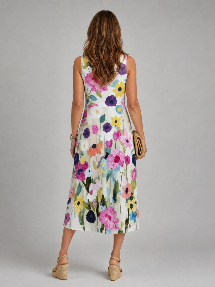Women's Vibrant Floral Print Sleeveless Midi Dress