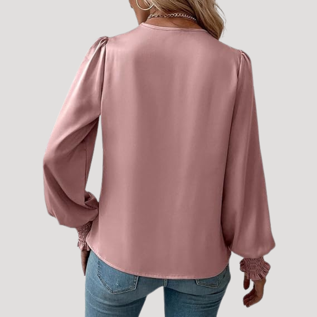 Elegant Women's Wrap Blouse with Puff Sleeves