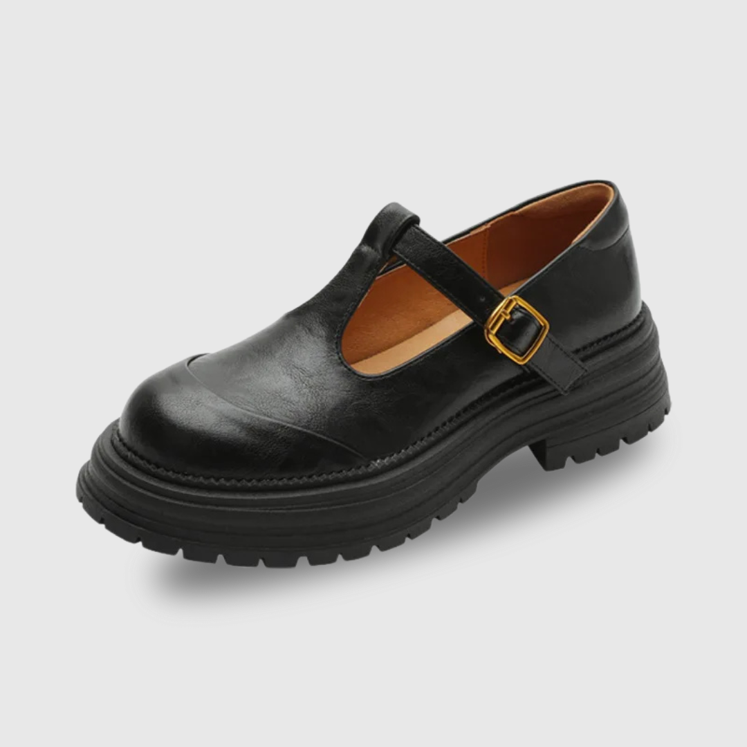 Women's T-Bar Mary Jane Shoes Round Toe Brogue Detail