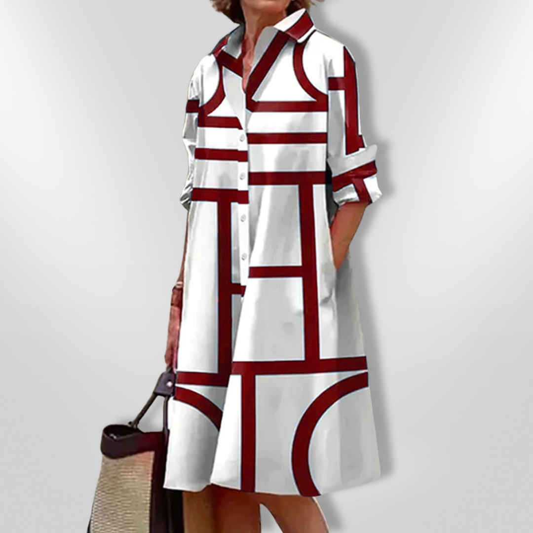 Helena Midi Dress with Geometric Pattern - Elena Harper