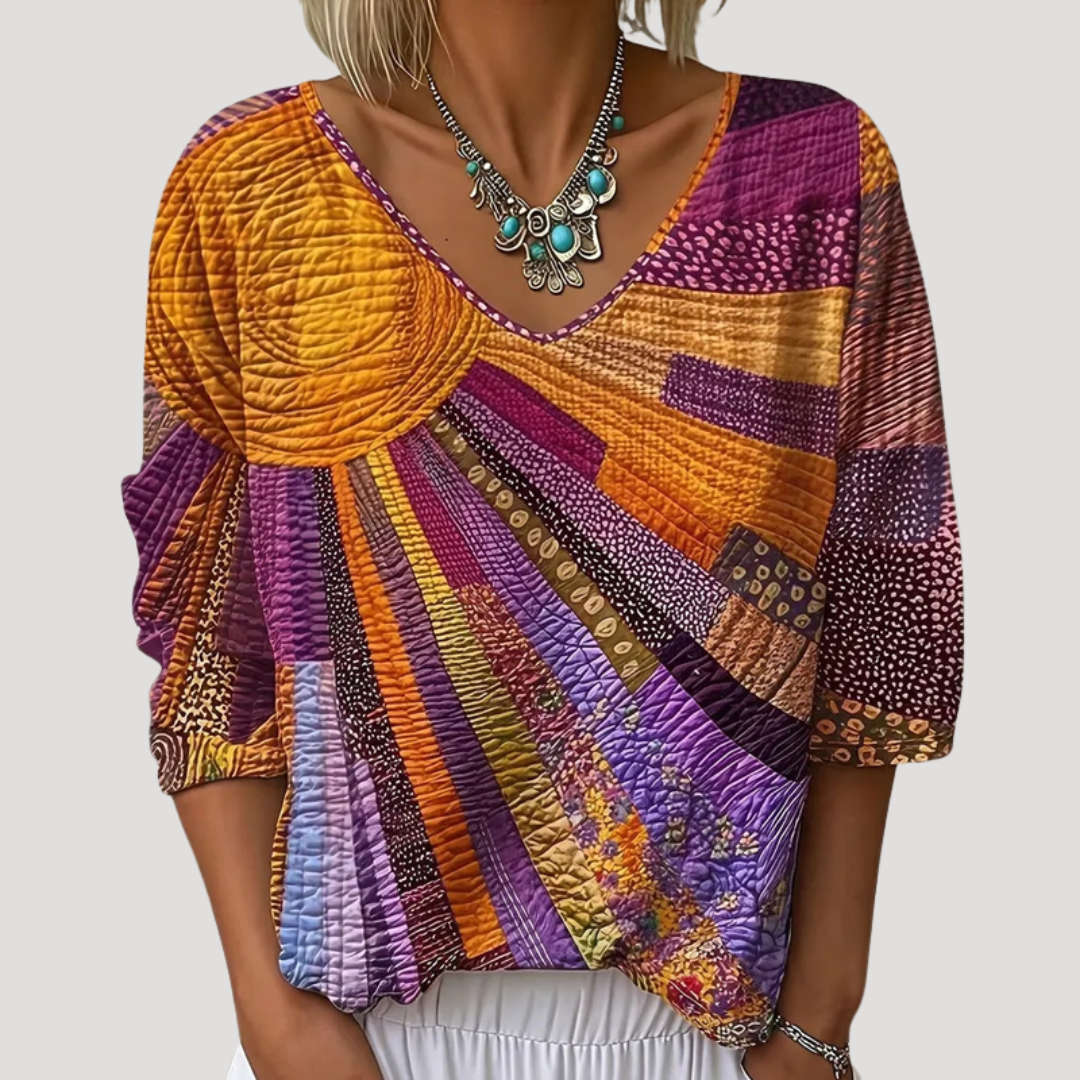 Women's Vintage Printed Short Sleeve Blouse