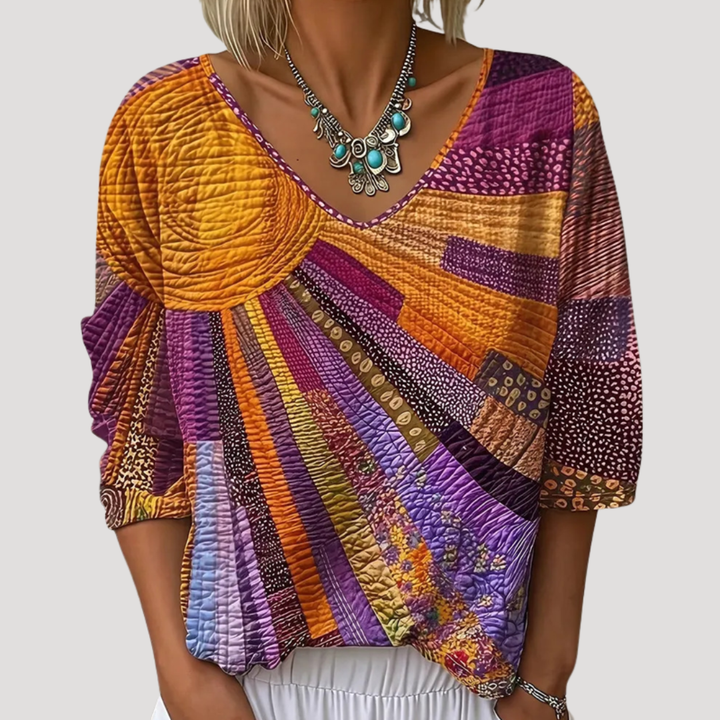 Women's Vintage Printed Short Sleeve Blouse