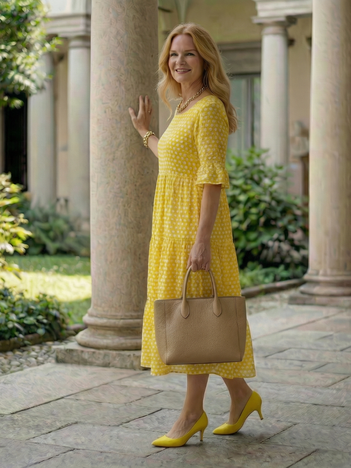 Arlo Polka Dot Tiered Midi Dress Short Sleeve - Elena Harper