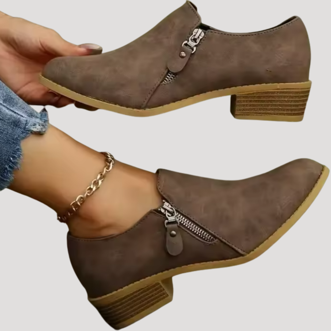 Women’s Low Heel Shoes with Front Zip