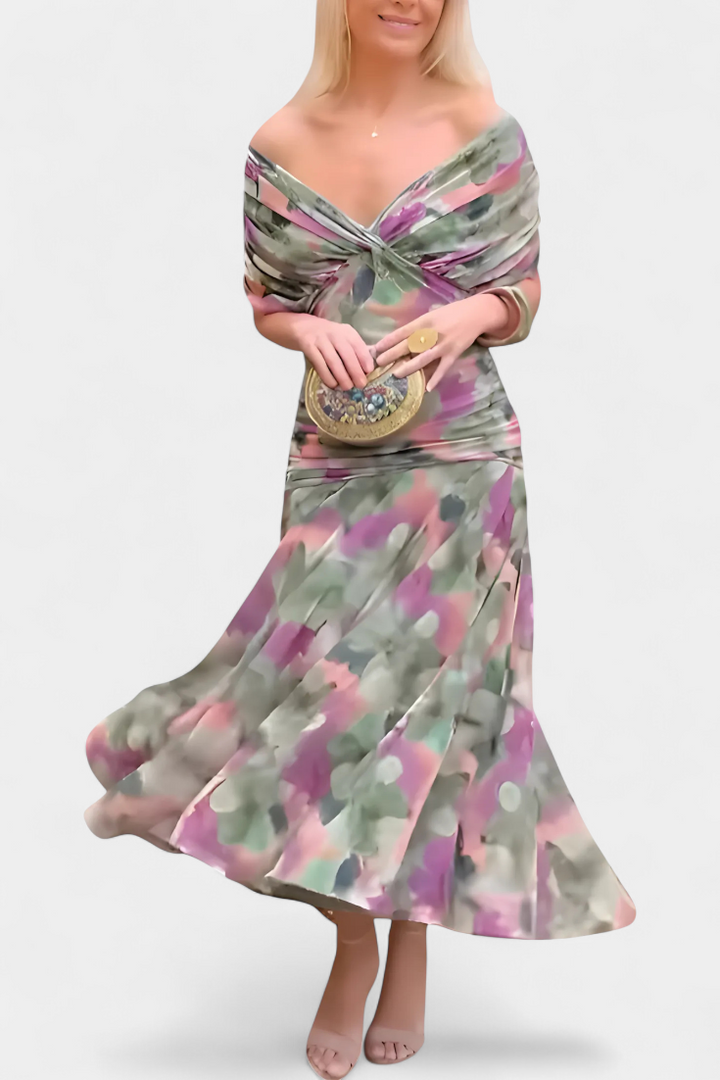 Long Floral Dress Alondra with V-Neck - Elena Harper