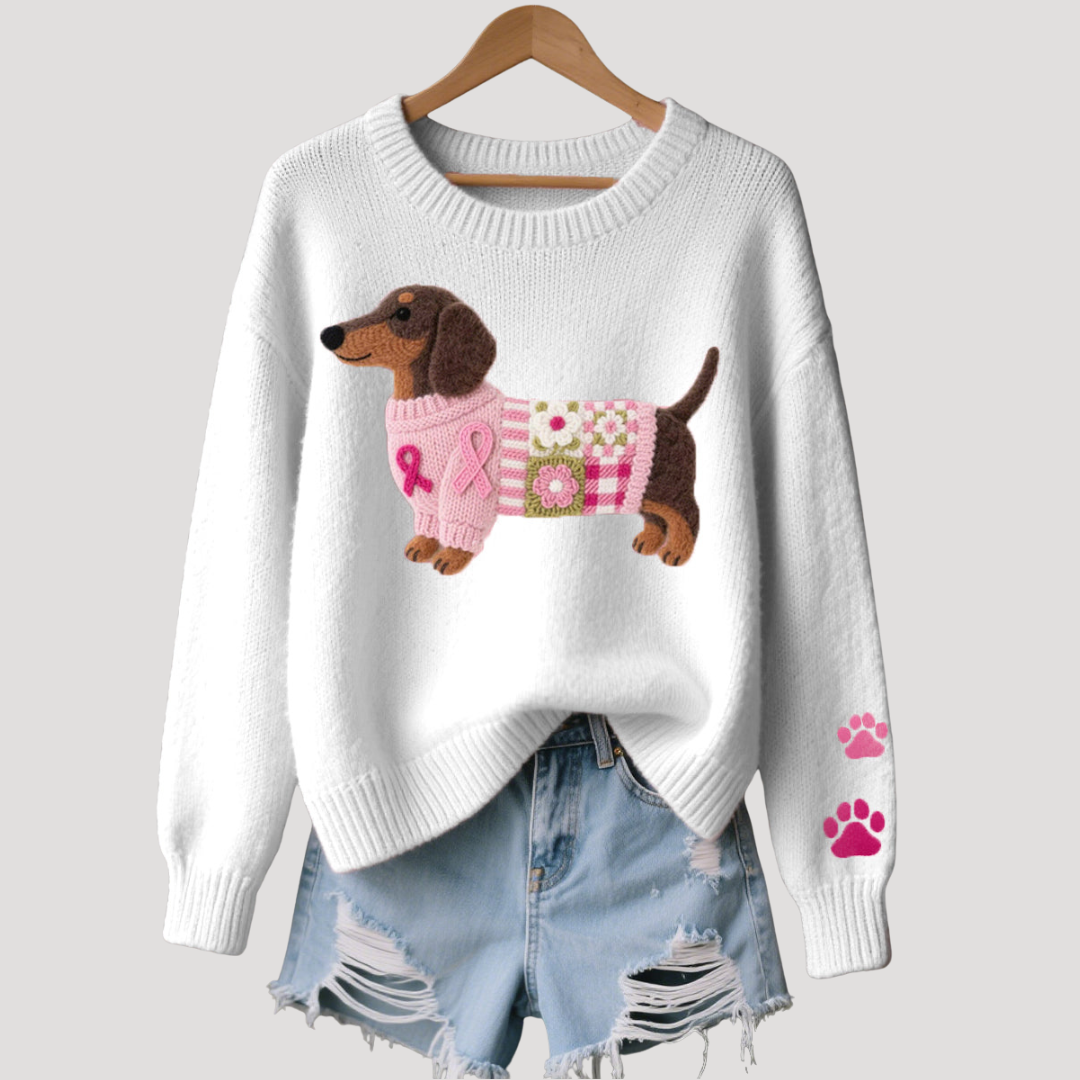 Women's Knit Sweater with Dachshund Pattern