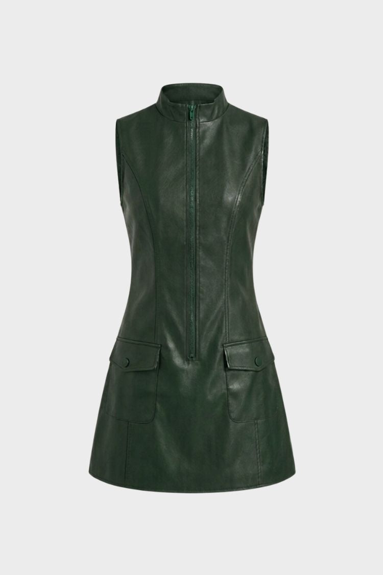 Women's Sleeveless Zip Dress Pocket Details, view 6 - Elena Harper
