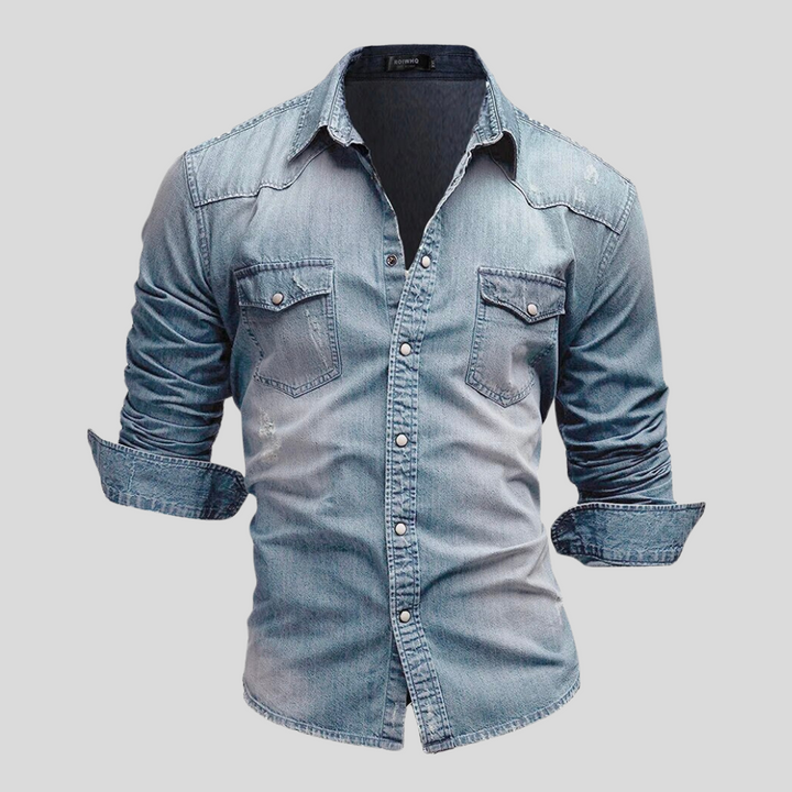 Slim Fit Light Denim Button-Up Shirt for Men – Classic Style for Everyday