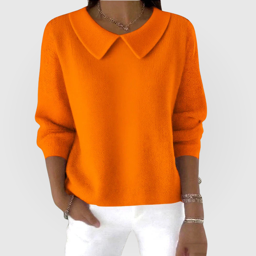 Women's Solid Color Long Sleeve Pullover with Peter Pan Collar