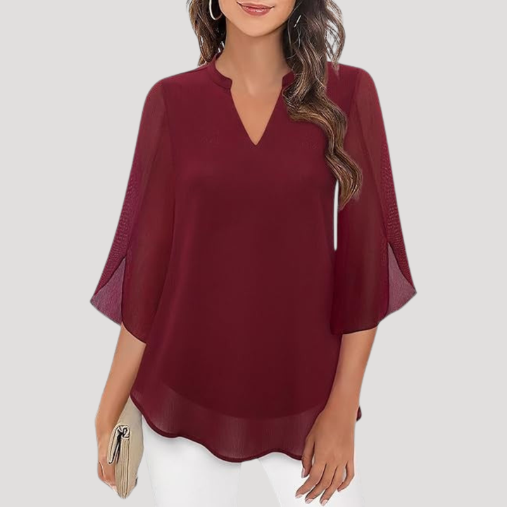 Women's Elegant V-Neck Blouse with Flared Sleeves