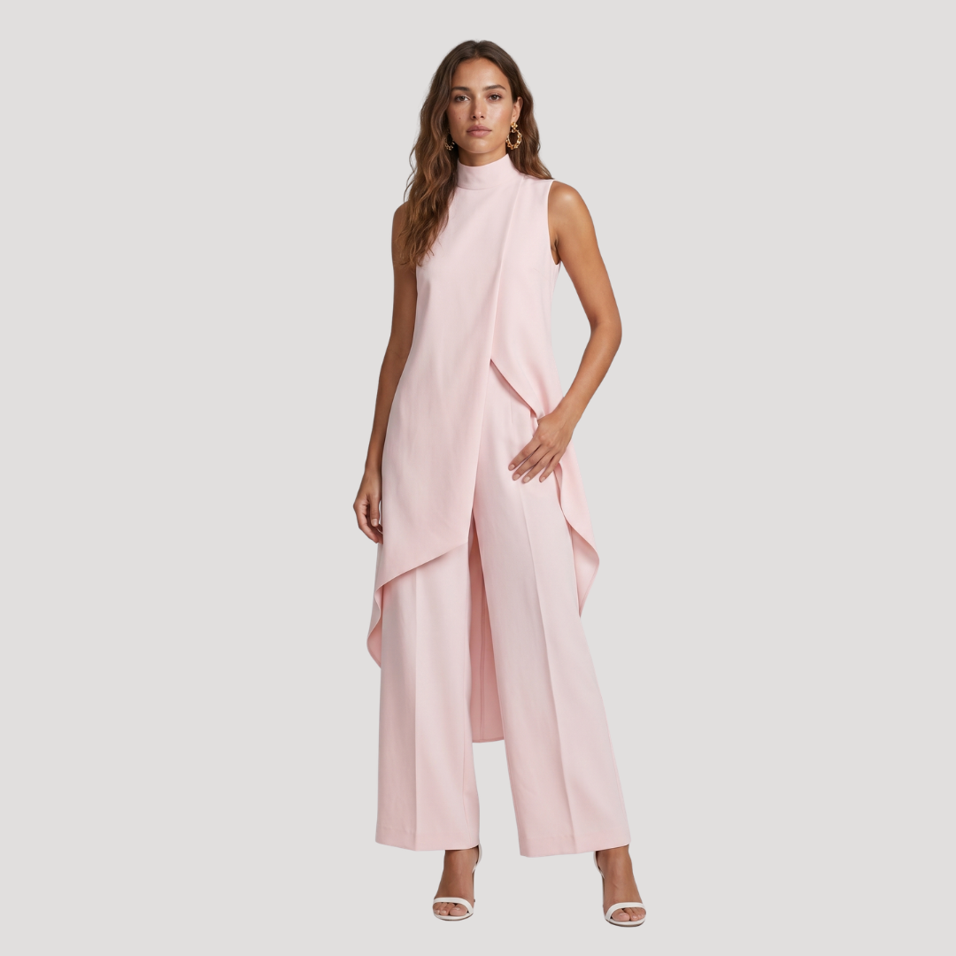 Elegant Women's Asymmetrical Long Top and Wide Leg Pants Set