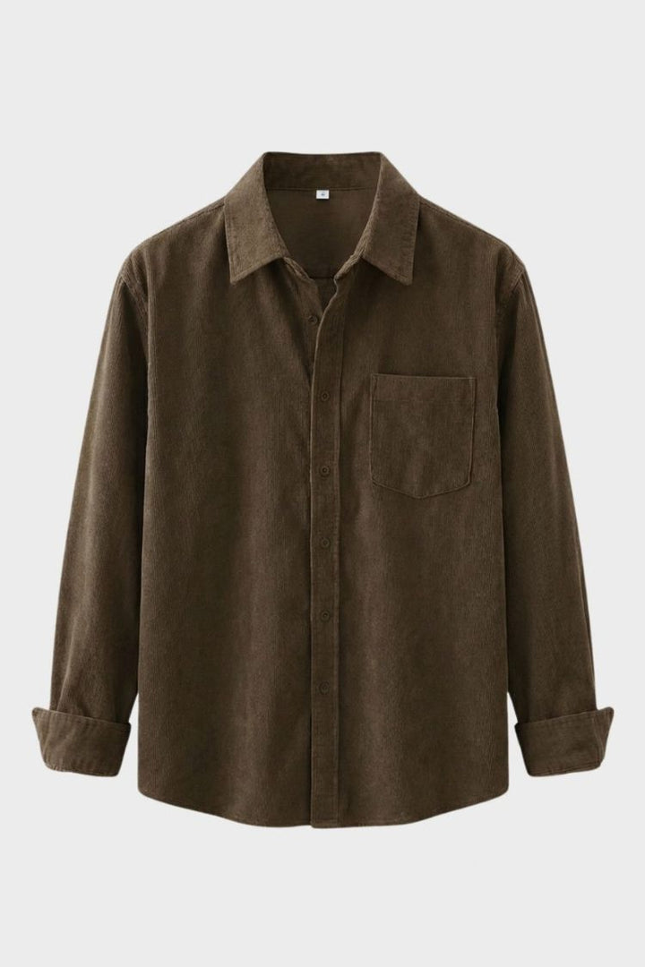Men's Cord Shirt with Button Placket and Chest Pocket