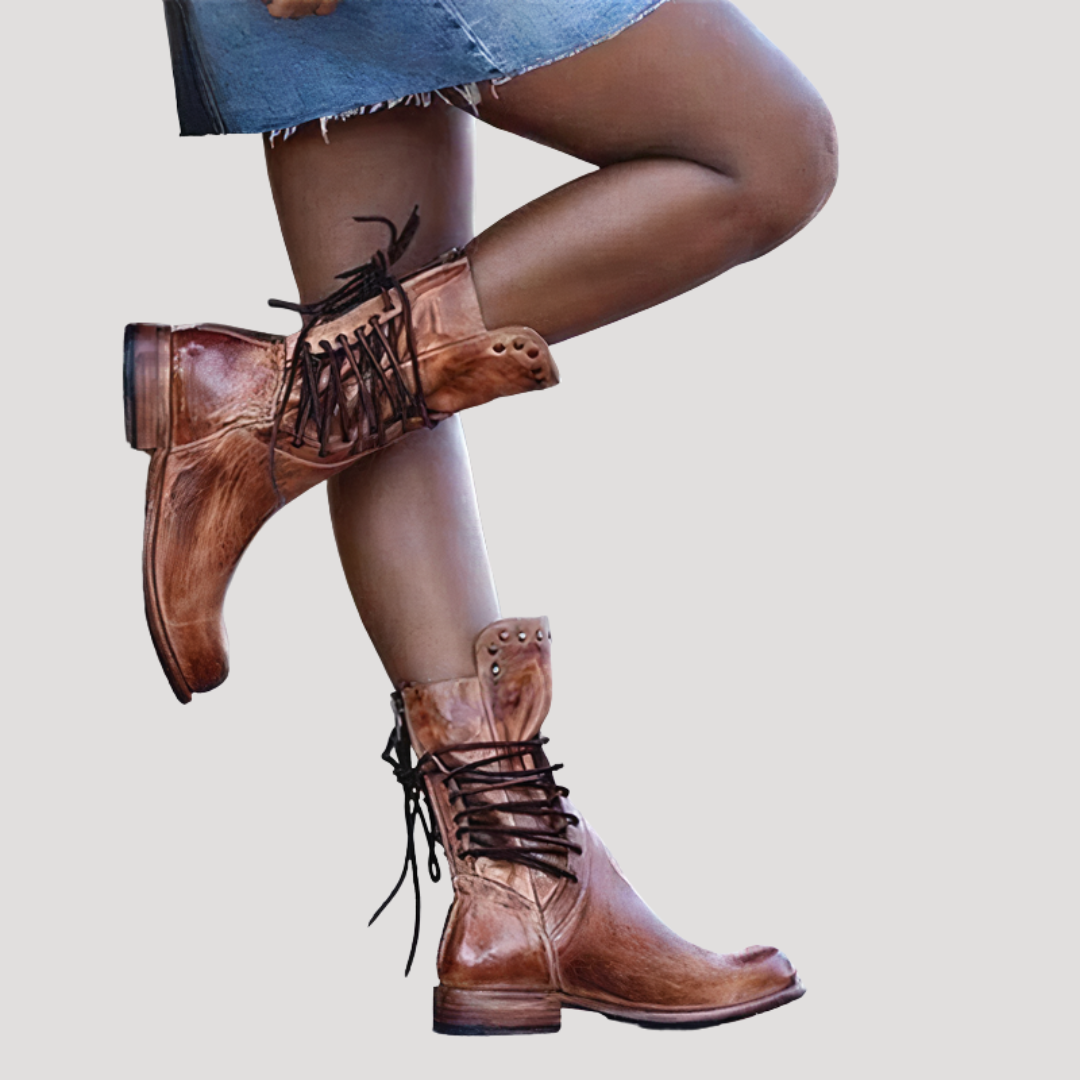 Women's Casual Lace-Up Ankle Boots with Low Heel