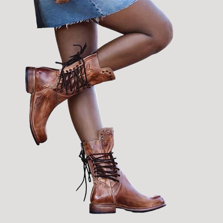 Women's Casual Lace-Up Ankle Boots with Low Heel