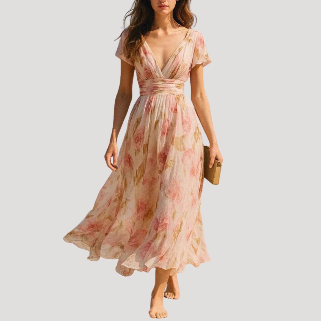 Elegant Long Floral Dress for Wedding Guests