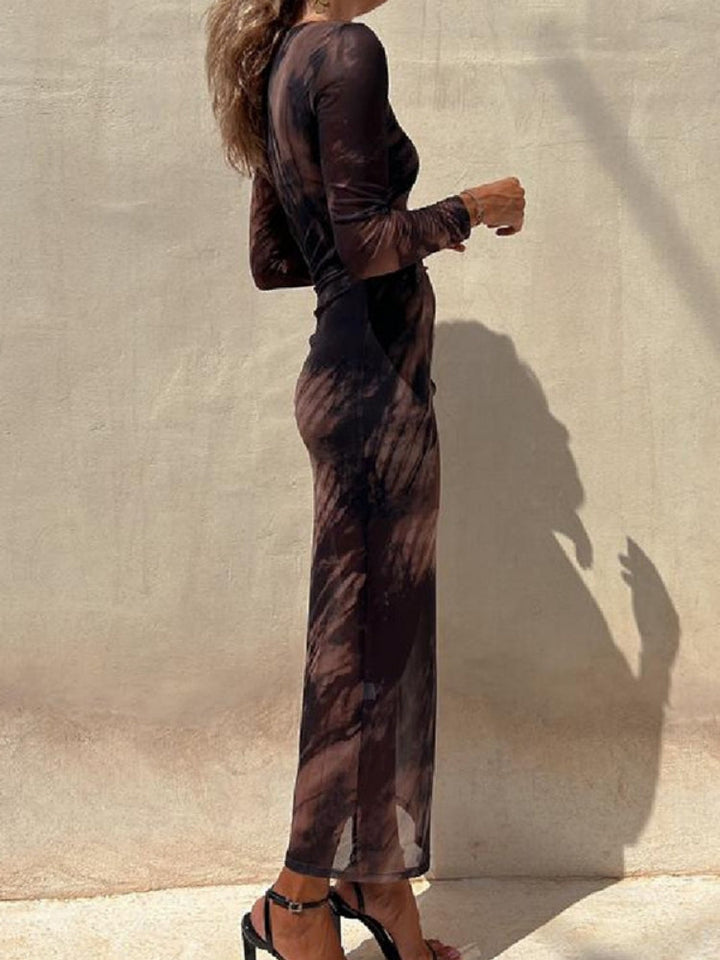 Sheer Print Bodycon Dress, view 2 - Elena Harper
