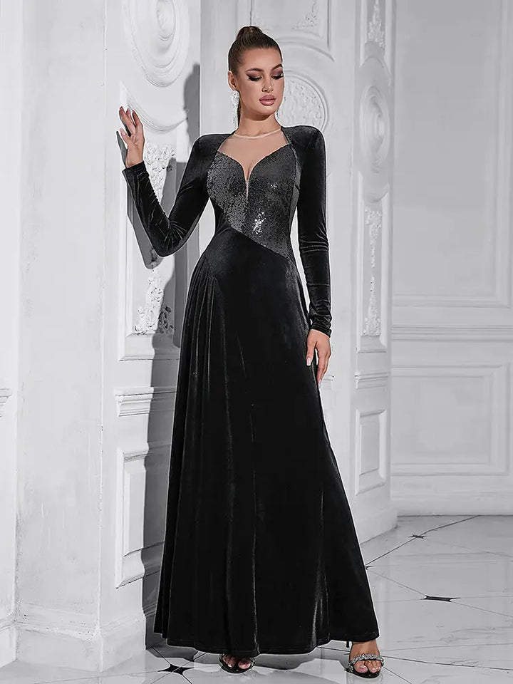 Graceful Long Sleeve Evening Gown, view 2 - Elena Harper