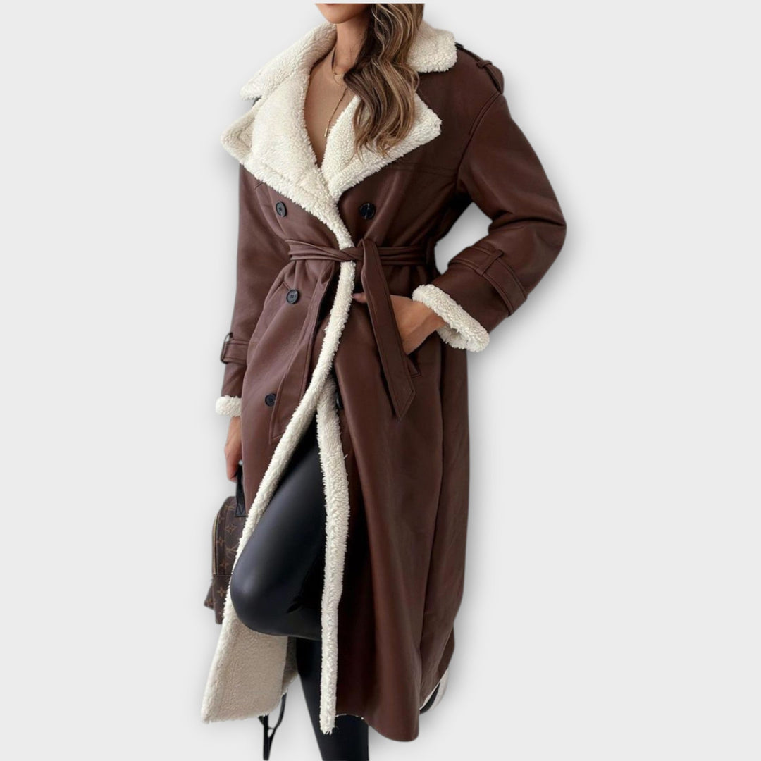 Double Breasted Sherpa Lined Trench Coat - Elena Harper