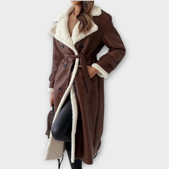 Double Breasted Sherpa Lined Trench Coat - Elena Harper