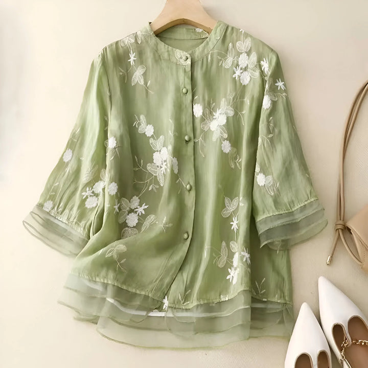 Skyla Embroidered Cotton Blouse, view 4 - Elena Harper