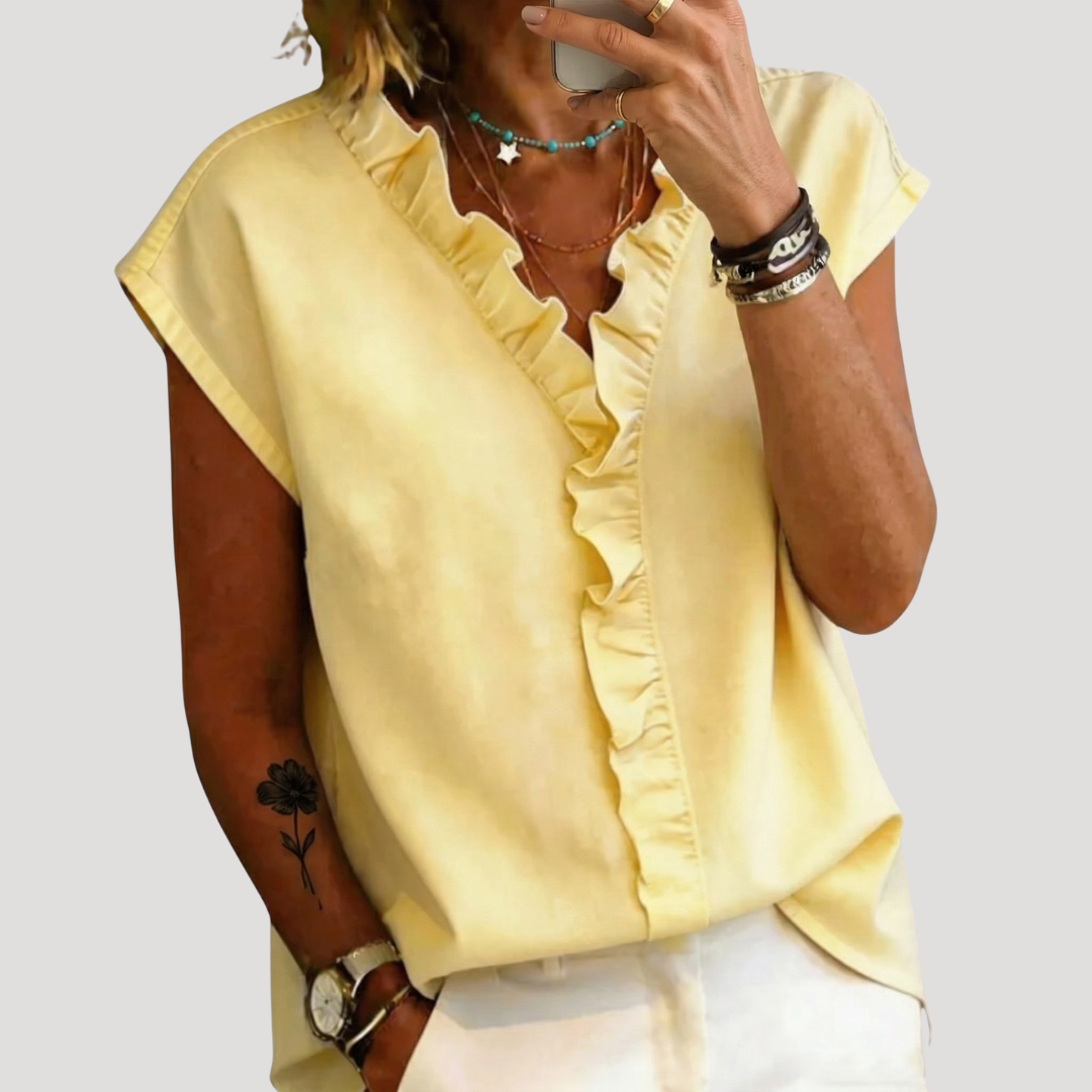 Elegant Short Sleeve Ruffled Women's Blouse