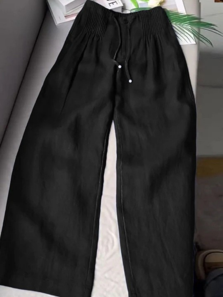 Camille Wide-leg Pants in Cotton and Linen Blend - Elena Harper