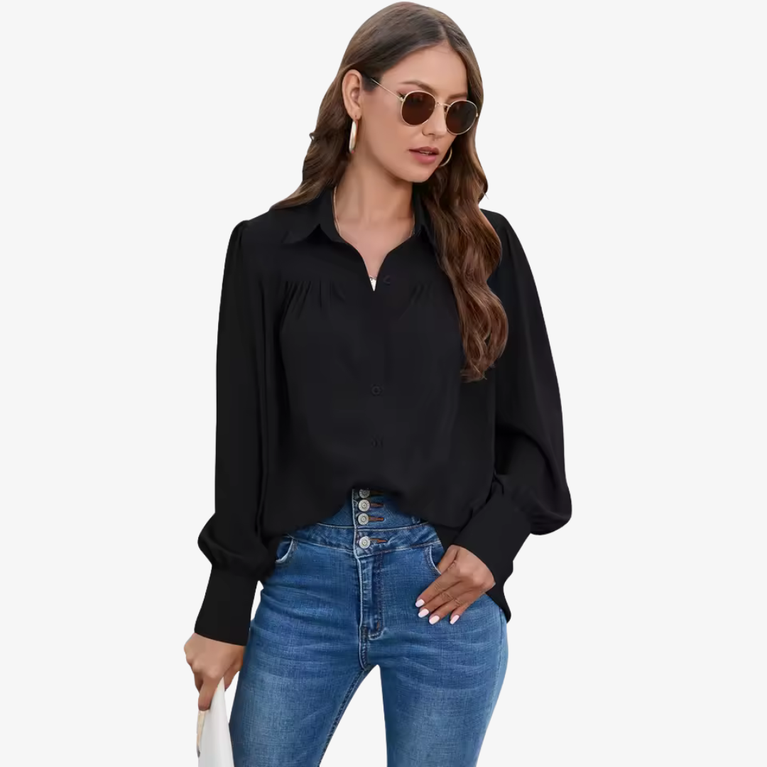 Elegant Chiffon Blouse with Lantern Sleeves