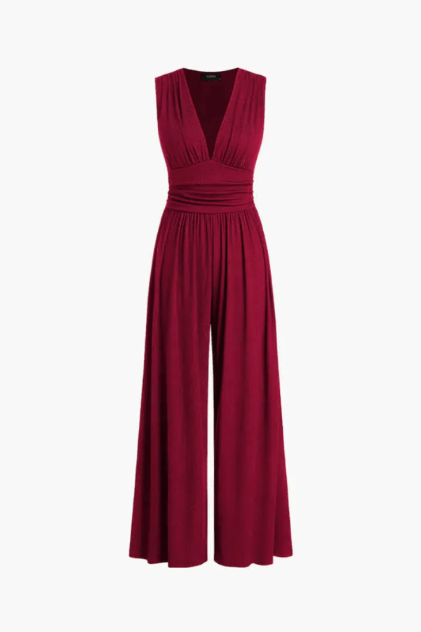 Elegant Modern Women's Jumpsuit - Chic V-Cut Neckline