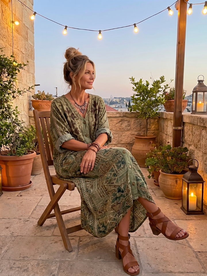 Aleta Button Front Oversized Pocket Midi Dress - Elena Harper