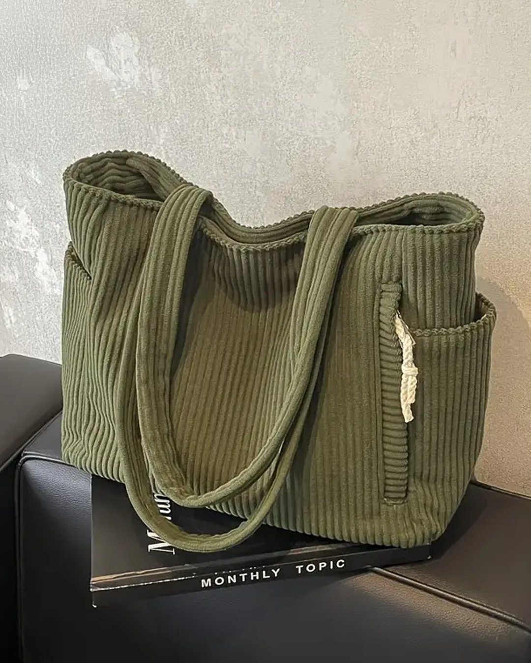 Tilda Ribbed Shoulder Bag with Cord Detail, view 2 - Elena Harper