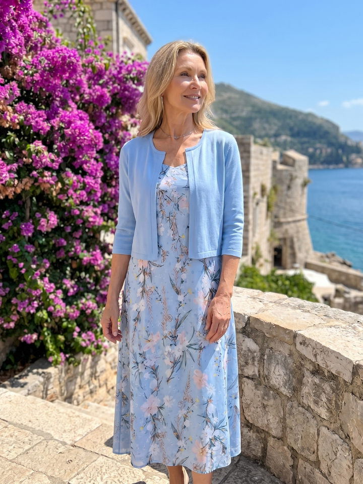 Celeste Floral Print Sleeveless Cropped Jacket Midi Dress - Elena Harper