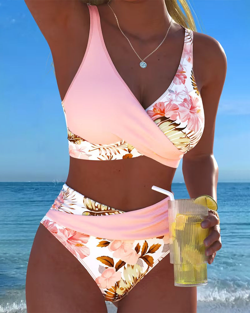 Bikini with Contrasting Floral Print and Split - Elena Harper