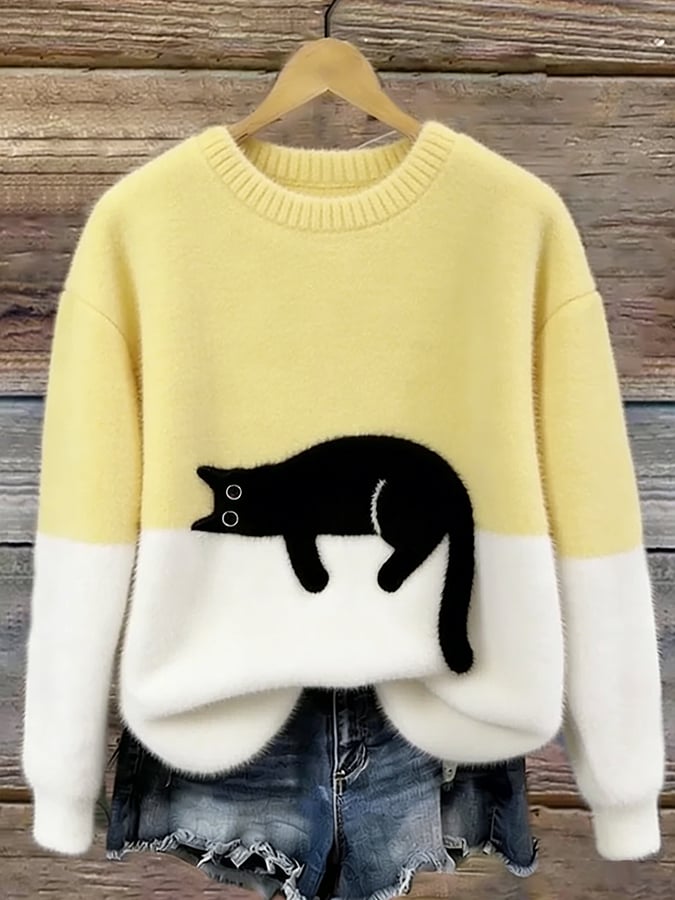 Bonnie — Cat Print Oversized Sweater