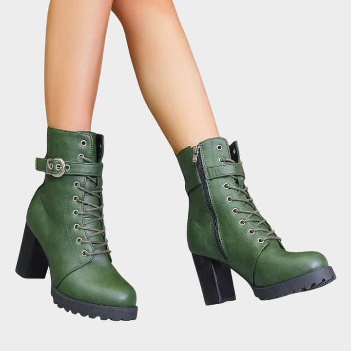 Evelyn | Striking Combat Ankle Boots with Lacing and Block Heel