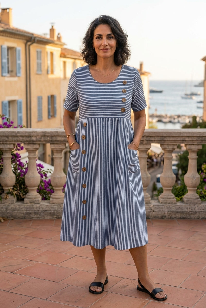 Summer Striped Dress Flowing and Elegant Cut - Elena Harper
