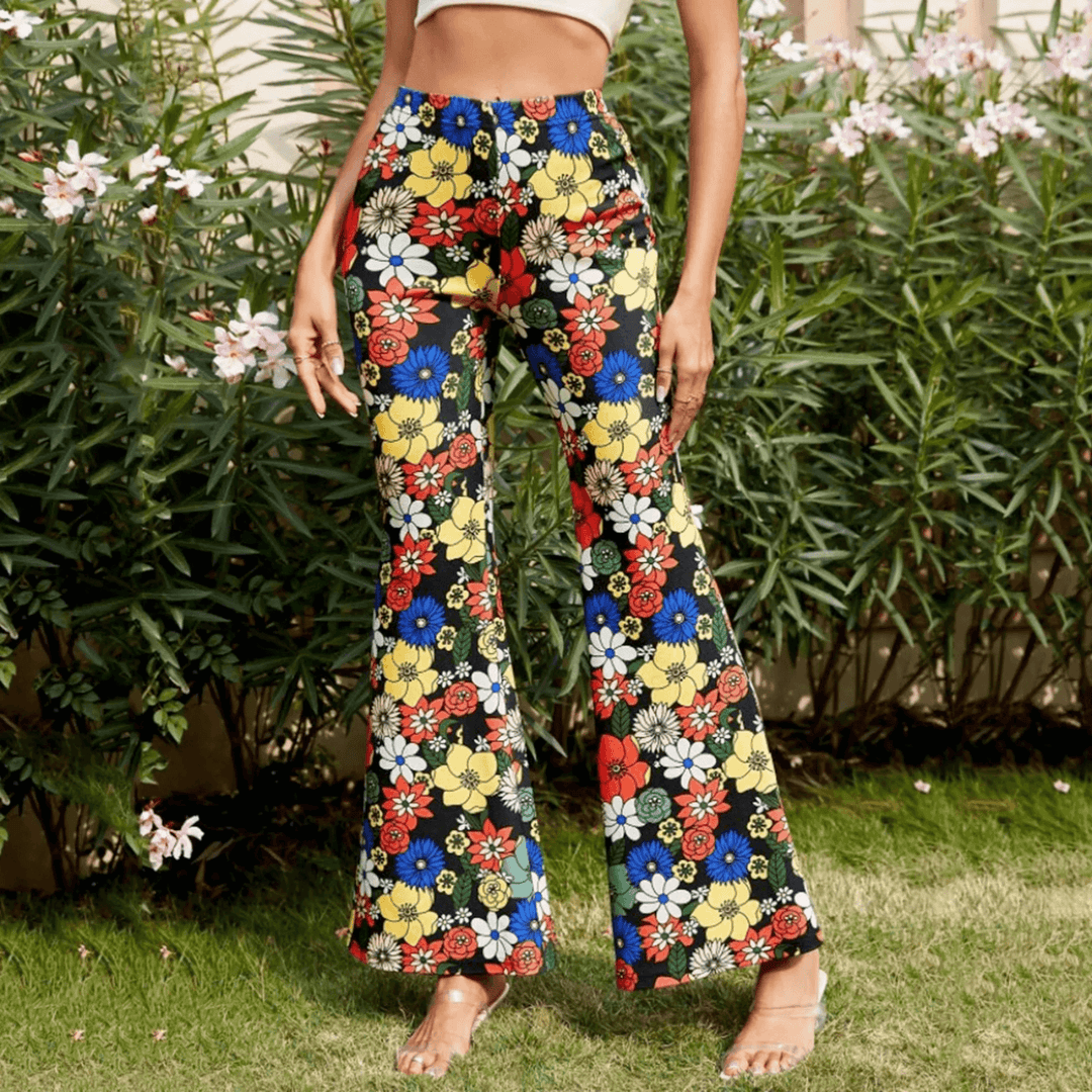 High-Waisted Floral Flared Trousers