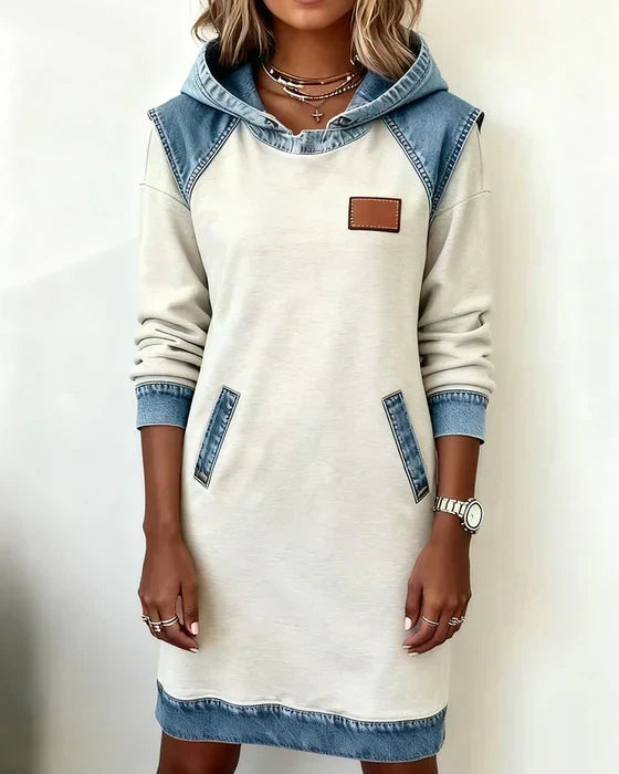 Lunariae Casual Contrast Hoodie Dress - Elena Harper