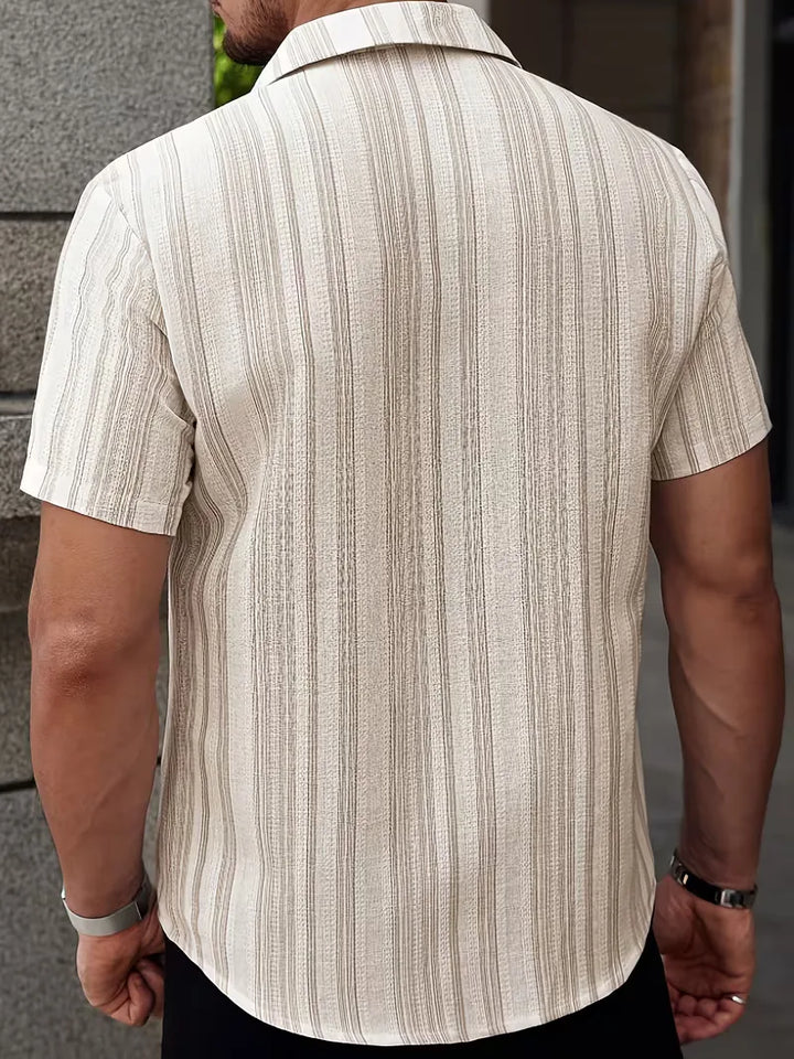 Textured Vertical Stripe Short Sleeve Button Shirt For Men