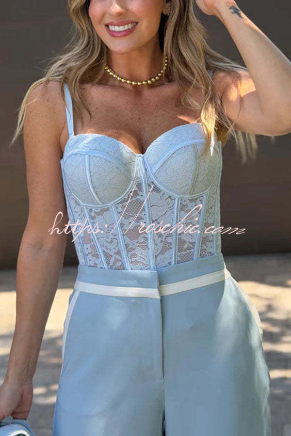 Pure Romance Raised Floral Lace Sweetheart Neck Corset Tank Top - Elena Harper