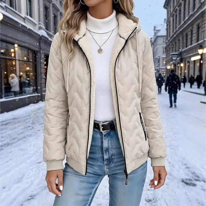 Women's Quilted Hooded Jacket with Fleece Lining