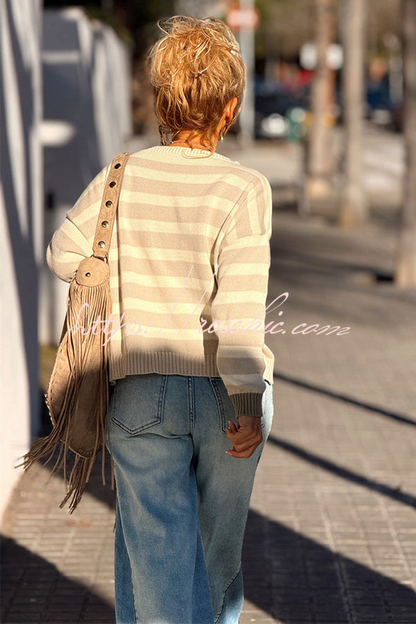 Xander Knit Color-block Stripes Wide Neck Long Sleeve Pocket Relaxed Sweater