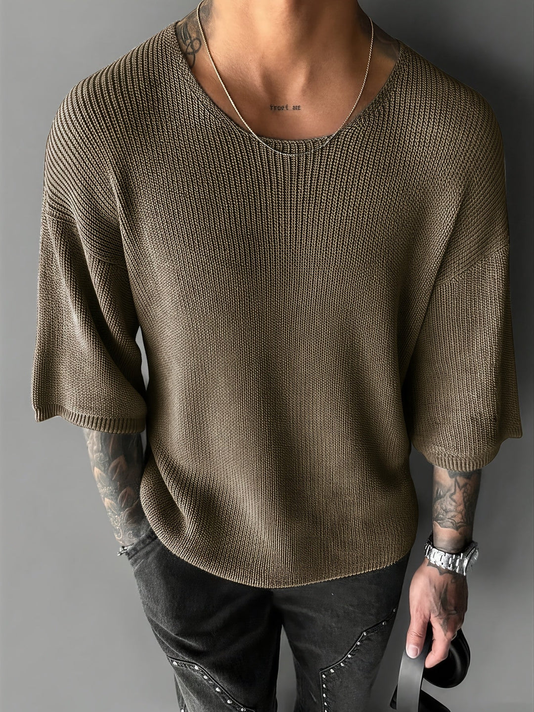 LAURENT MONACO | COLLARLESS KNIT SWEATER FOR MEN