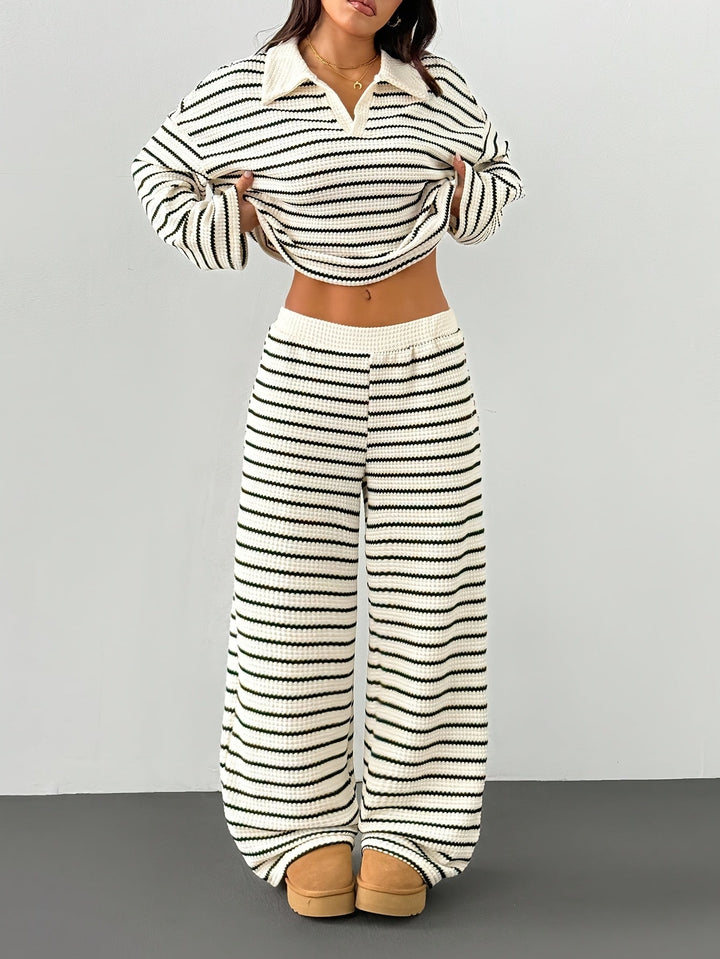 Women's Two-Piece Striped Loungewear Set – Modern Casual Style