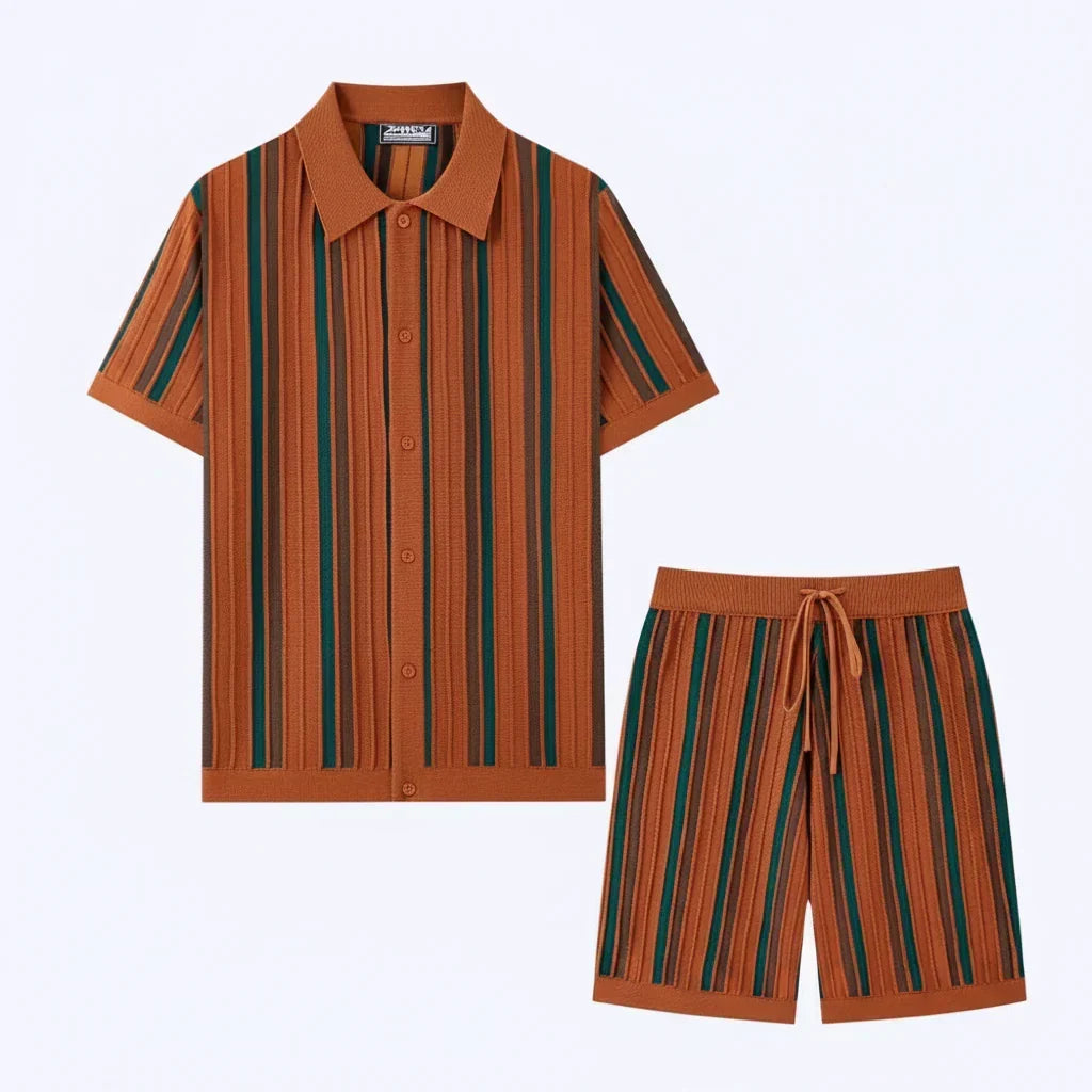 Men's Striped Short Sleeve Shirt & Shorts Set - Casual Co-ord